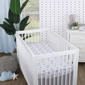 Little Love by NoJo Elephant Stroll White and Gray Fitted Crib Sheet
