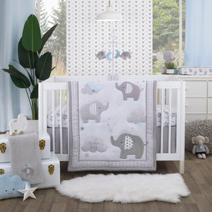 Little Love by NoJo Elephant Stroll Gray and White Super Soft Changing Pad Cover
