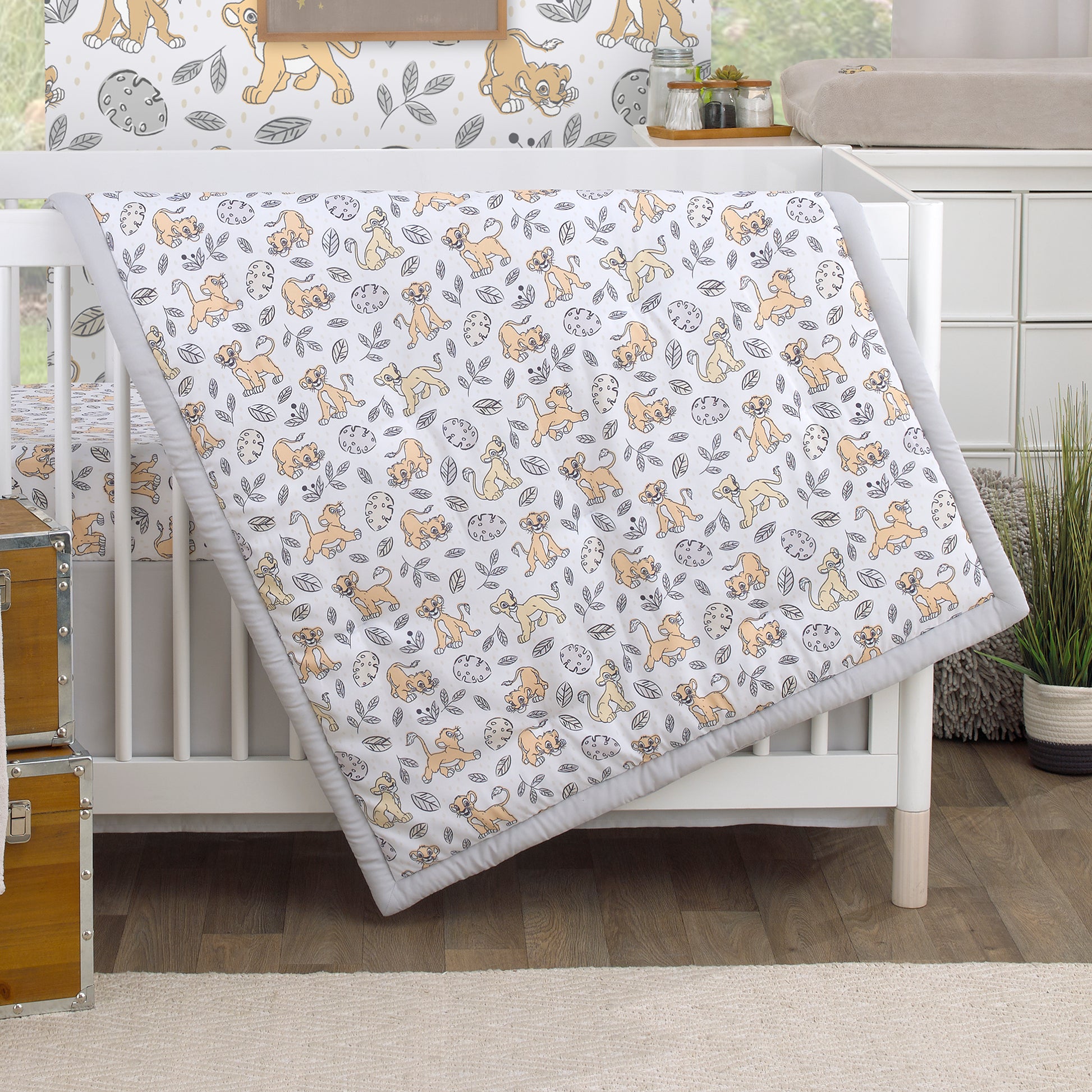 Disney Lion King Daddy's Little Cub Grey, White and Tan Simba and Nala 6 Piece Nursery Crib Bedding Set - Comforter, Two Fitted Crib Sheets, Crib Skirt, Blanket and Changing Pad Cover