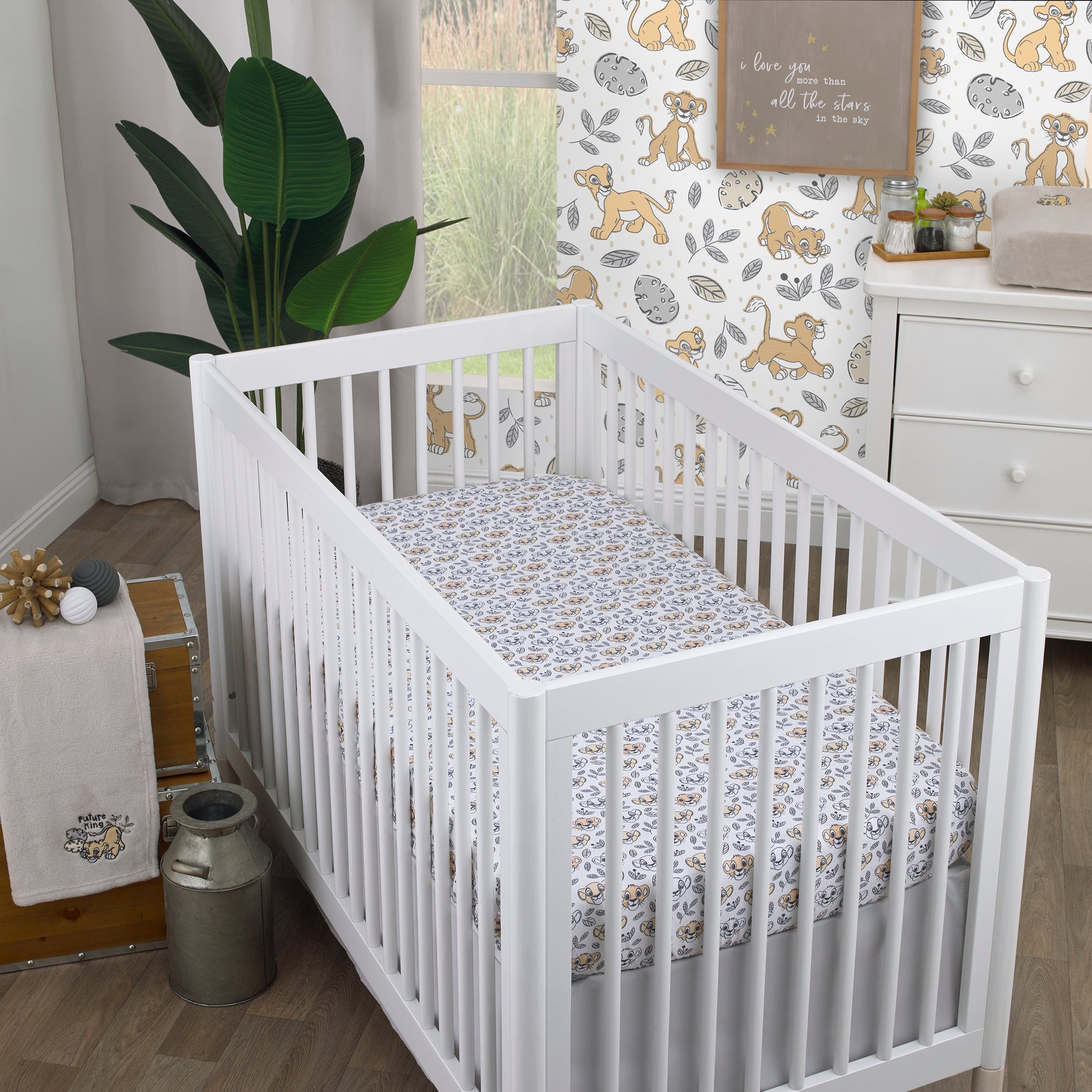 Disney Lion King Daddy's Little Cub Grey, White and Tan Simba and Nala 6 Piece Nursery Crib Bedding Set - Comforter, Two Fitted Crib Sheets, Crib Skirt, Blanket and Changing Pad Cover