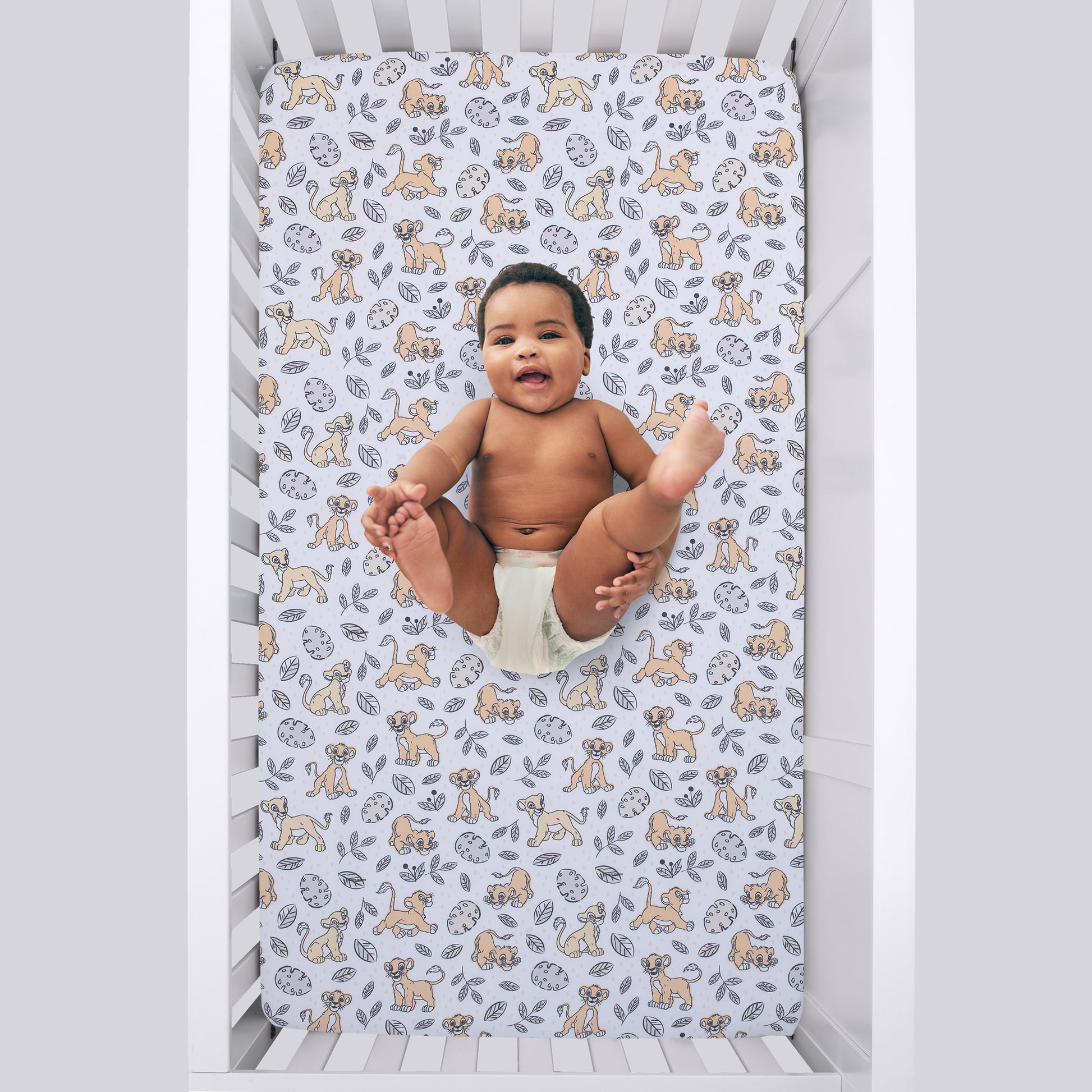 Disney Lion King Daddy's Little Cub Grey, White and Tan Simba and Nala 6 Piece Nursery Crib Bedding Set - Comforter, Two Fitted Crib Sheets, Crib Skirt, Blanket and Changing Pad Cover