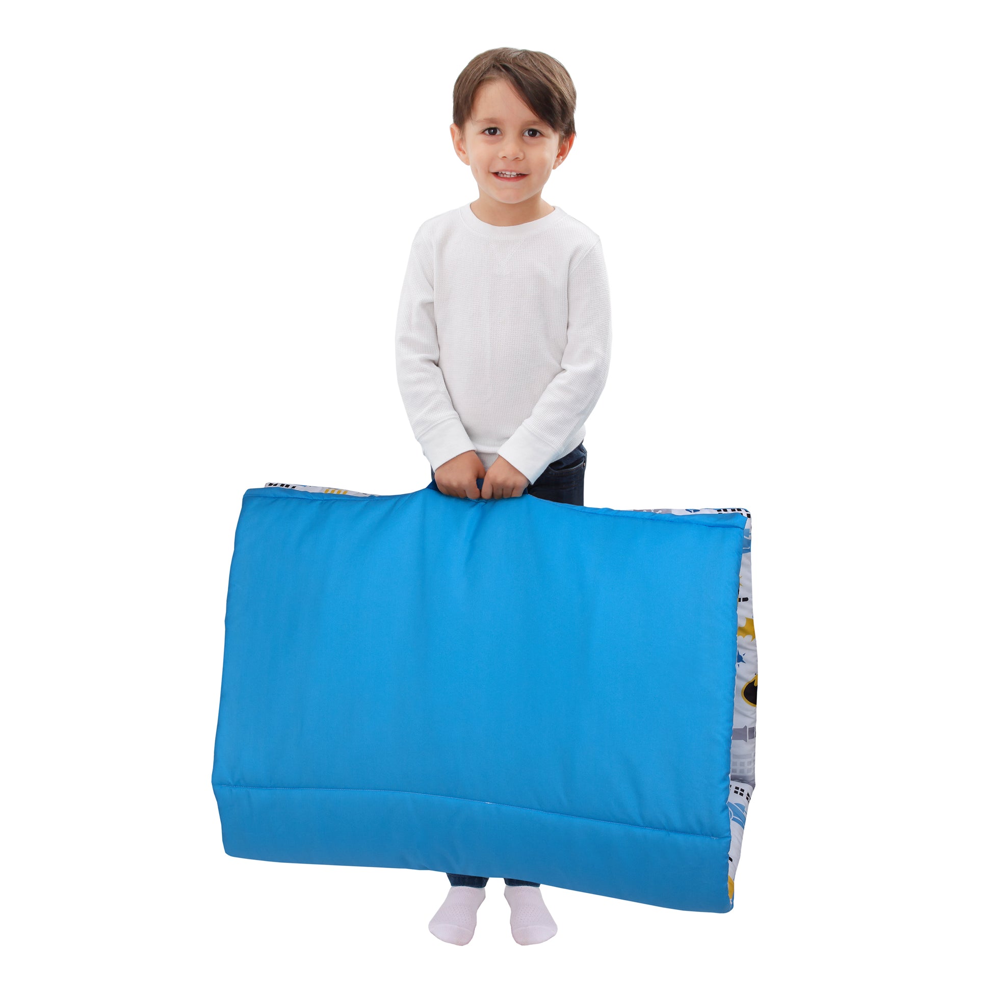 Warner Bros  Batman The Caped Crusader Blue, Yellow and White Bat-Signal and Batmobile Deluxe Easy Fold Toddler Nap Mat