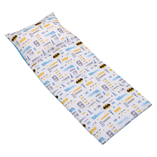 Warner Bros  Batman The Caped Crusader Blue, Yellow and White Bat-Signal and Batmobile Deluxe Easy Fold Toddler Nap Mat