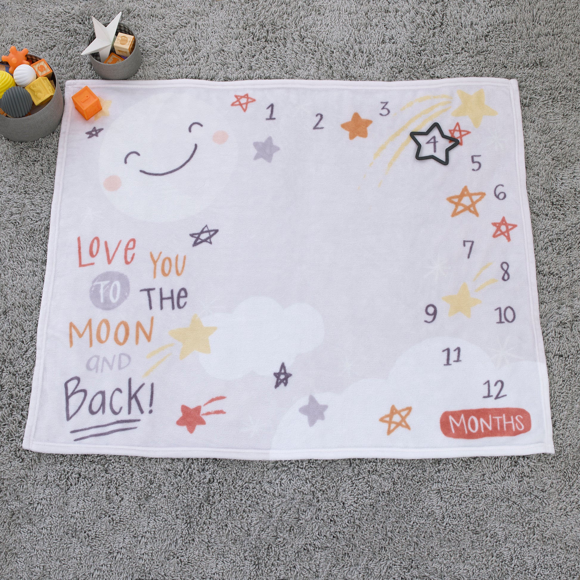Little Love by NoJo Celestial Grey, Gold and Orange Love You to the Moon & Back Super Soft Photo Op Milestone Baby Blanket