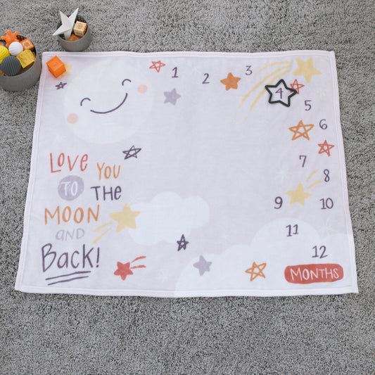 Little Love by NoJo Celestial Grey, Gold and Orange Love You to the Moon & Back Super Soft Photo Op Milestone Baby Blanket