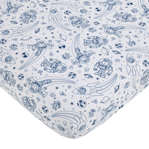 Disney Toy Story Outta This World Blue and Gray Buzz Lightyear 4 Piece Nursery Crib Bedding Set - Comforter, Fitted Crib Sheet, Changing Pad Cover, and Crib Skirt