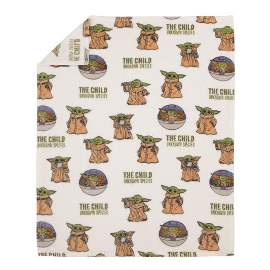 Star Wars The Mandalorian "The Child" Green, Tan, White Super Soft Toddler Blanket