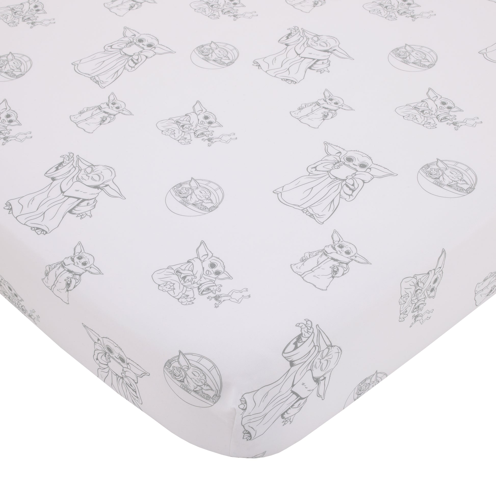 Star Wars The Mandalorian "The Child" Green, Tan, White 4 Piece Toddler Bed Set - Comforter, Fitted Bottom Sheet, Flat Top Sheet, Reversible Pillowcase