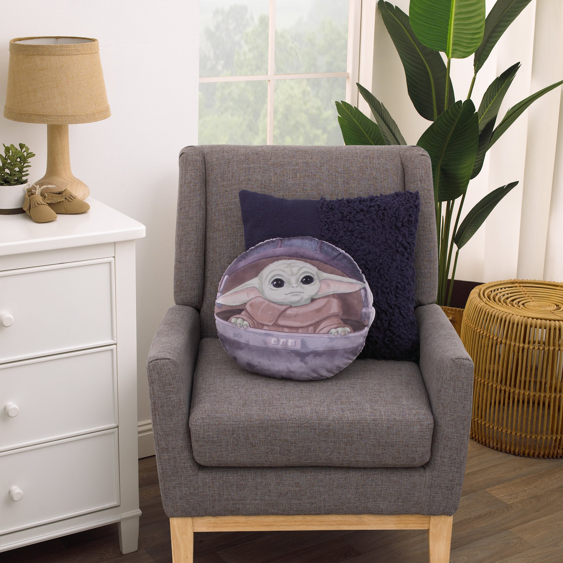 Star Wars The Mandalorian "The Child" Grey, Green, Tan Decorative Round Toddler Pillow