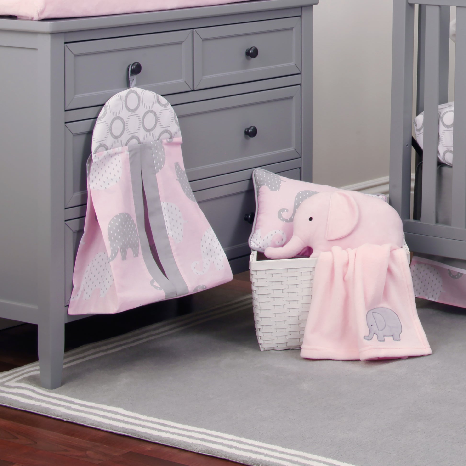 NoJo The Dreamer Pink and Grey Elephant 8 Piece Nursery Crib Bedding Set