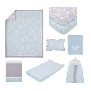 NoJo Dreamer Elephant Blue, Grey 8 Piece Nursery Crib Bedding Set