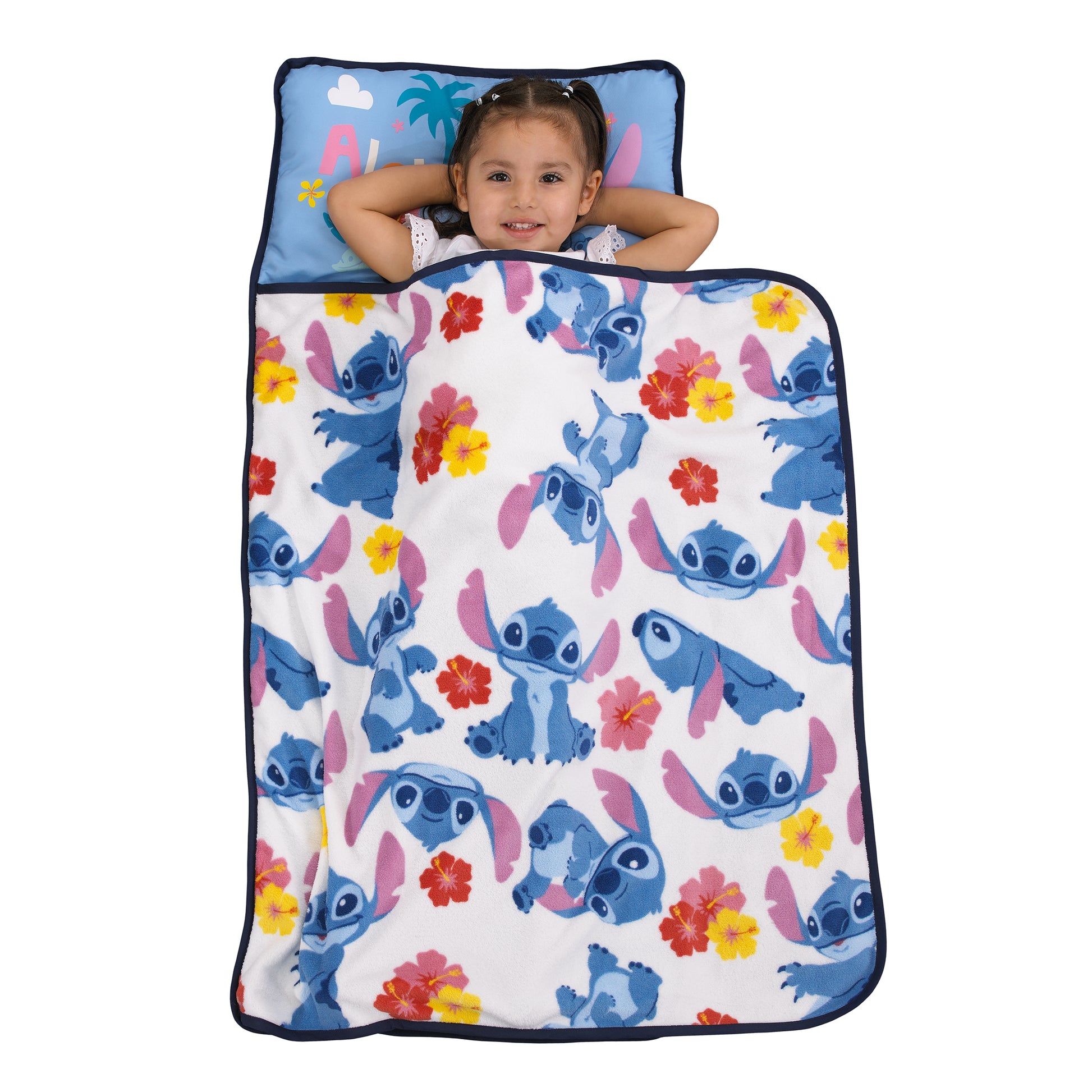 NoJo Disney "S" is for Stitch Toddler Nap Mat, Blue, Pink, Yellow, and White