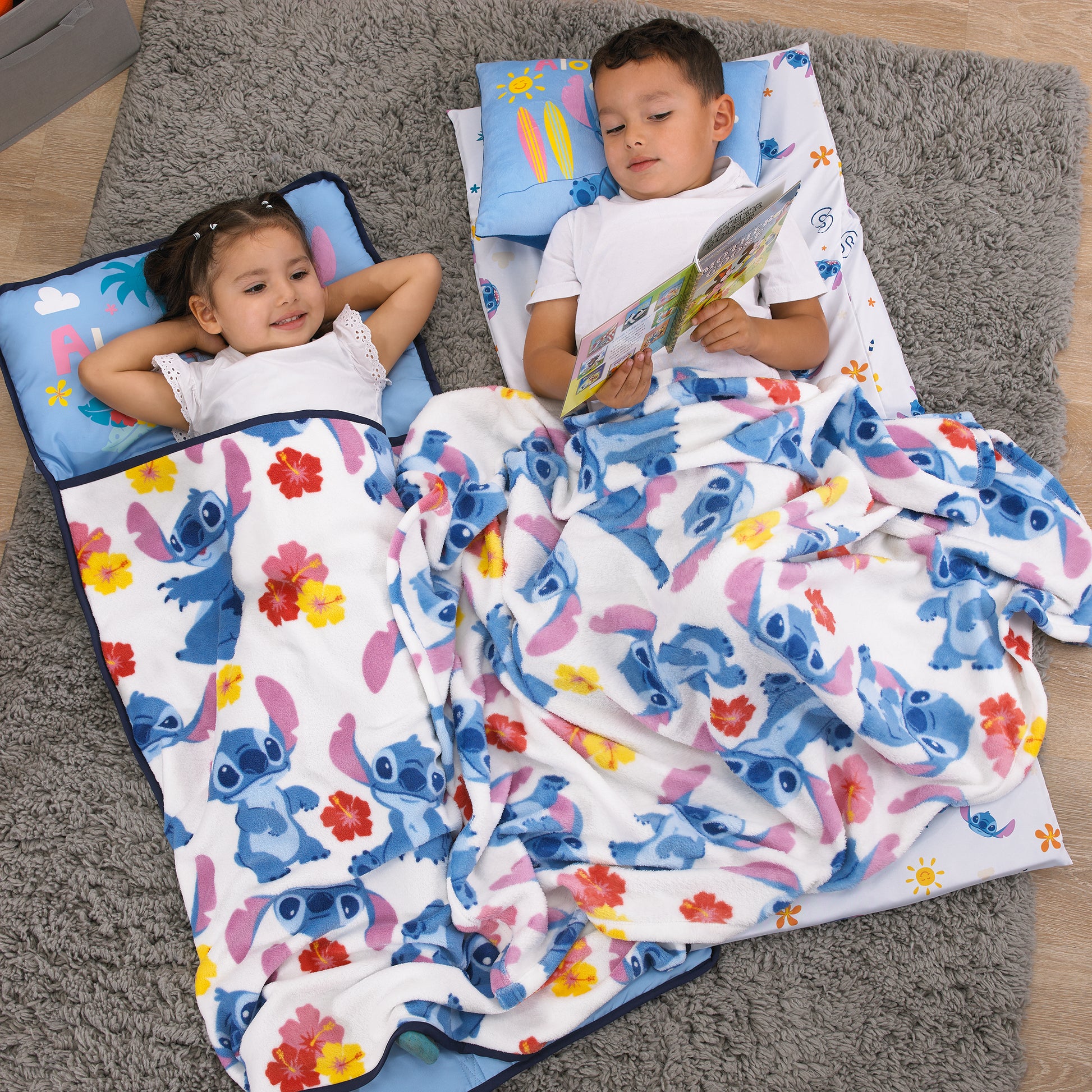 NoJo Disney "S" is for Stitch Toddler Nap Mat, Blue, Pink, Yellow, and White
