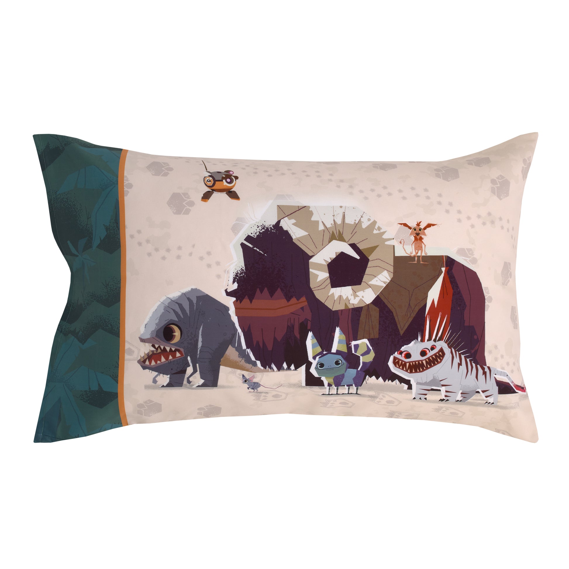 Star Wars Galaxy of Creatures Teal, Brown, and Orange 4 Piece Toddler Bed Set - Comforter, Fitted Bottom Sheet, Flat Top Sheet, and Reversible Pillowcase