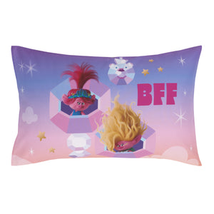 DreamWorks Trolls Glam Together Purple, Pink, and Blue, Poppy and Viva 4 Piece Toddler Bed Set - Comforter, Fitted Bottom Sheet, Flat Top Sheet, and Reversible Pillowcase