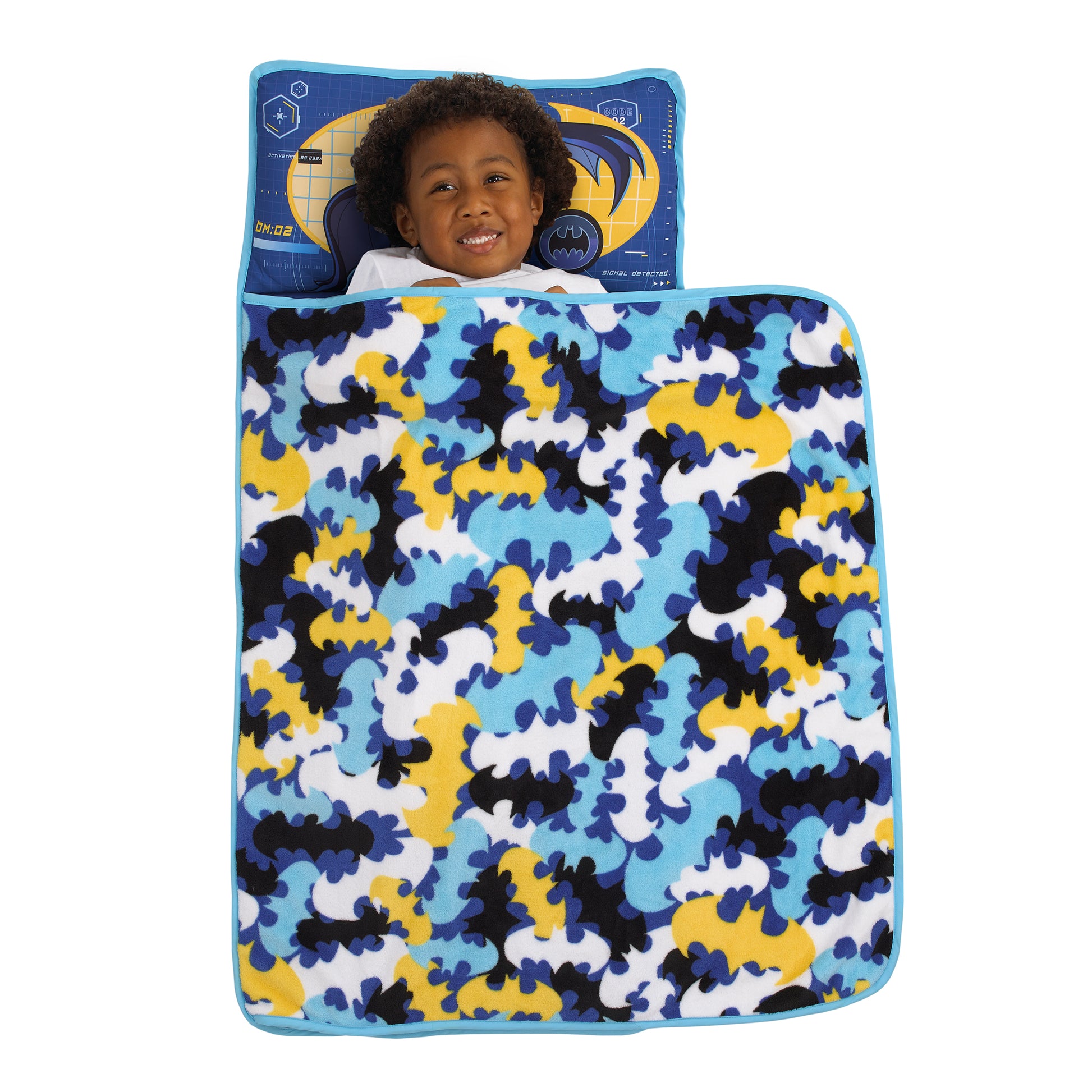 Warner Bros  Batman Blue, Grey, Yellow and Black Preschool Toddler Nap Mat with Pillow, Blanket and Name Tag