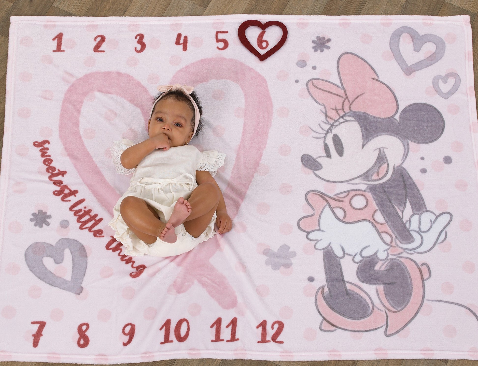 Disney Minnie Mouse Pink, Rose, Black and White Super Soft Milestone Baby Blanket