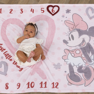 Disney Minnie Mouse Pink, Rose, Black and White Super Soft Milestone Baby Blanket