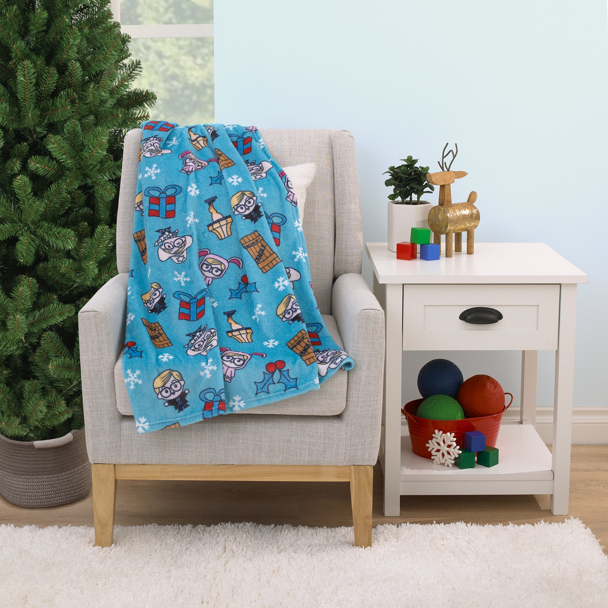 Warner Bros  A Christmas Story Blue, White, and Red Super Soft Holiday Baby Blanket