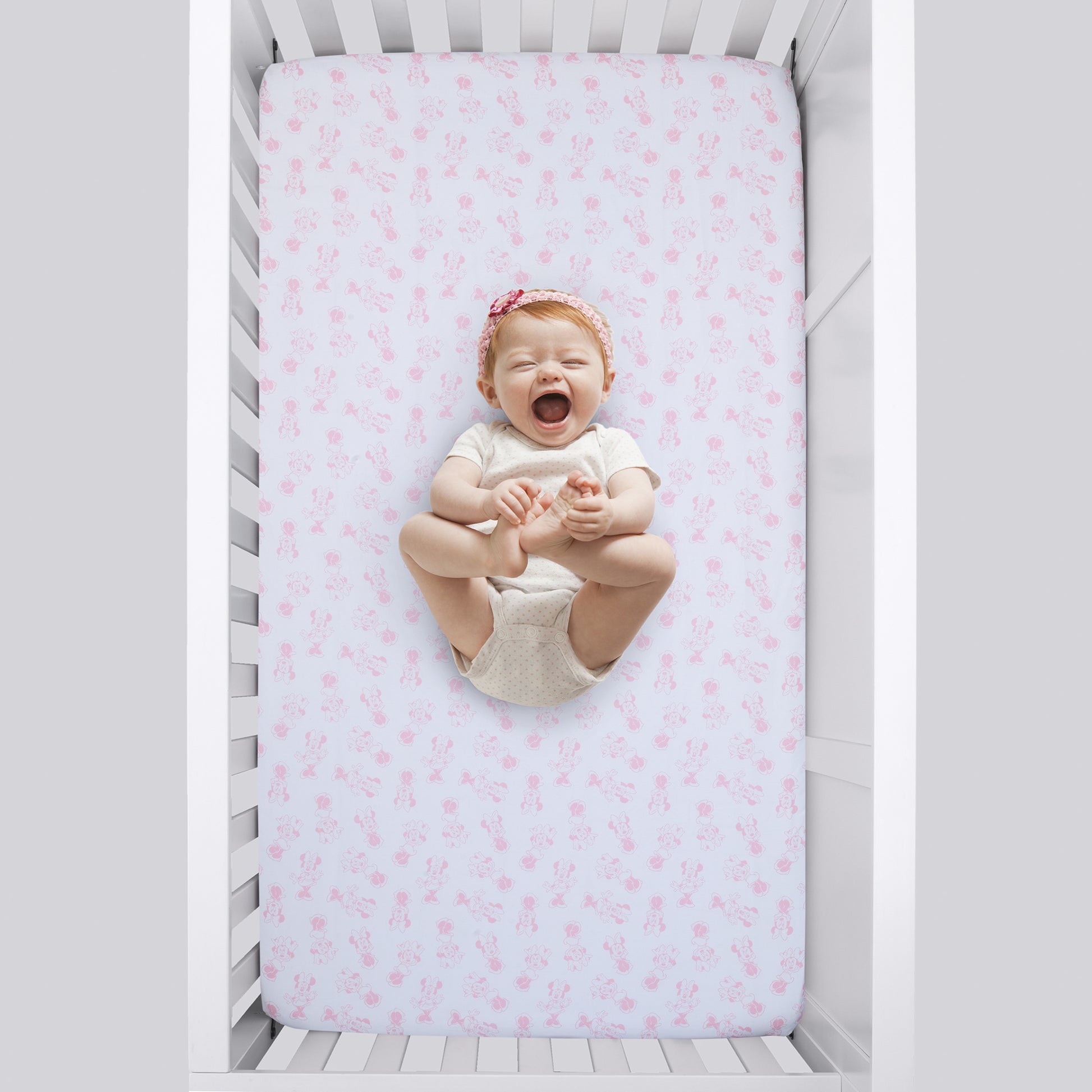 Disney Minnie Mouse Be Happy Pink and White Super Soft Fitted Crib Sheet