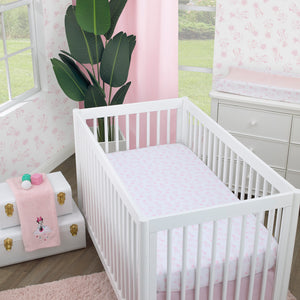 Disney Minnie Mouse Be Happy Pink and White Super Soft Fitted Crib Sheet