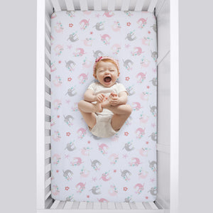Little Love by NoJo Tropical Garden Pink, Grey, and White Sloth Super Soft Fitted Crib Sheet
