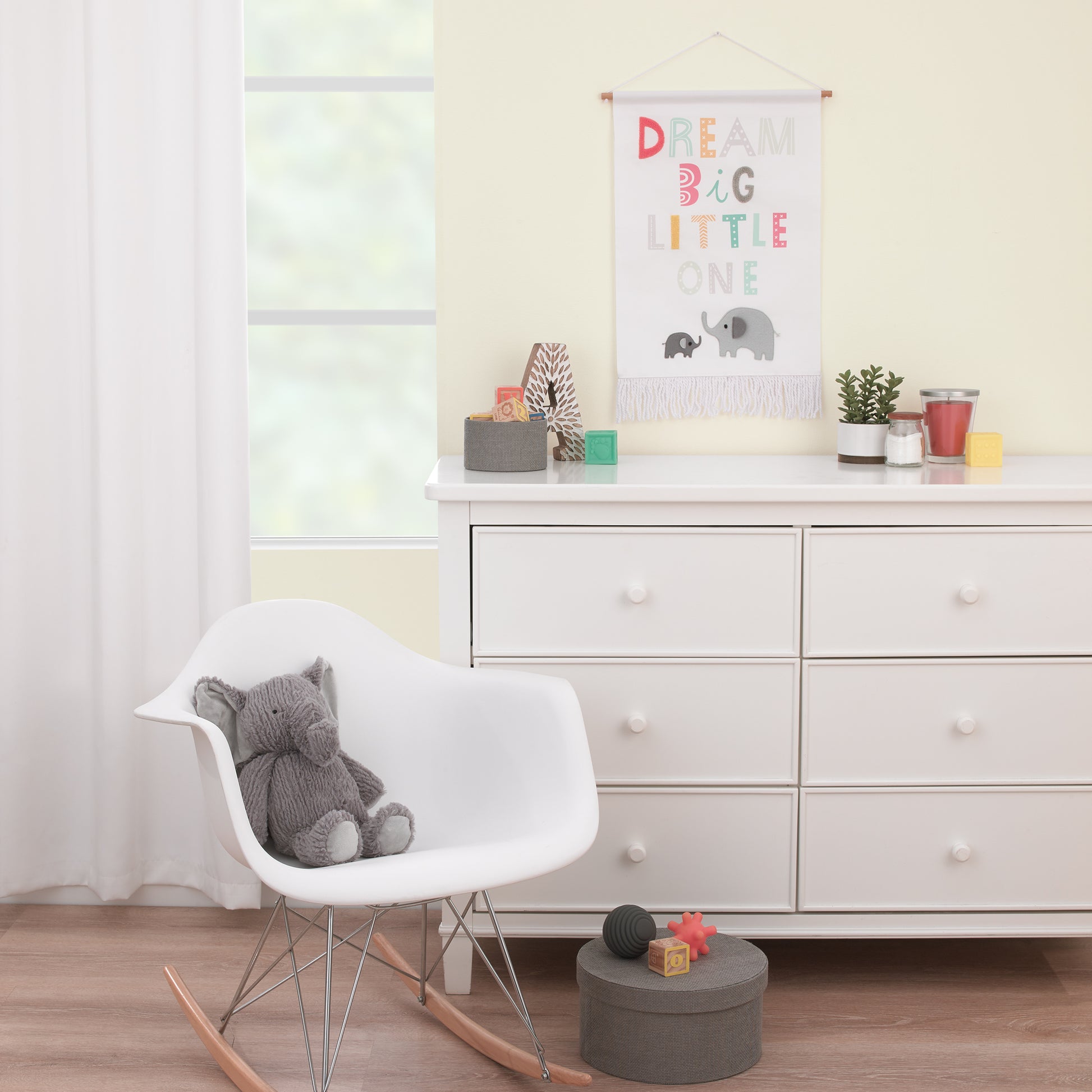 Little Love by NoJo Dream Big Little One White, Gray, Teal, and Orange, Mama and Baby Elephants Wall Decor Banner