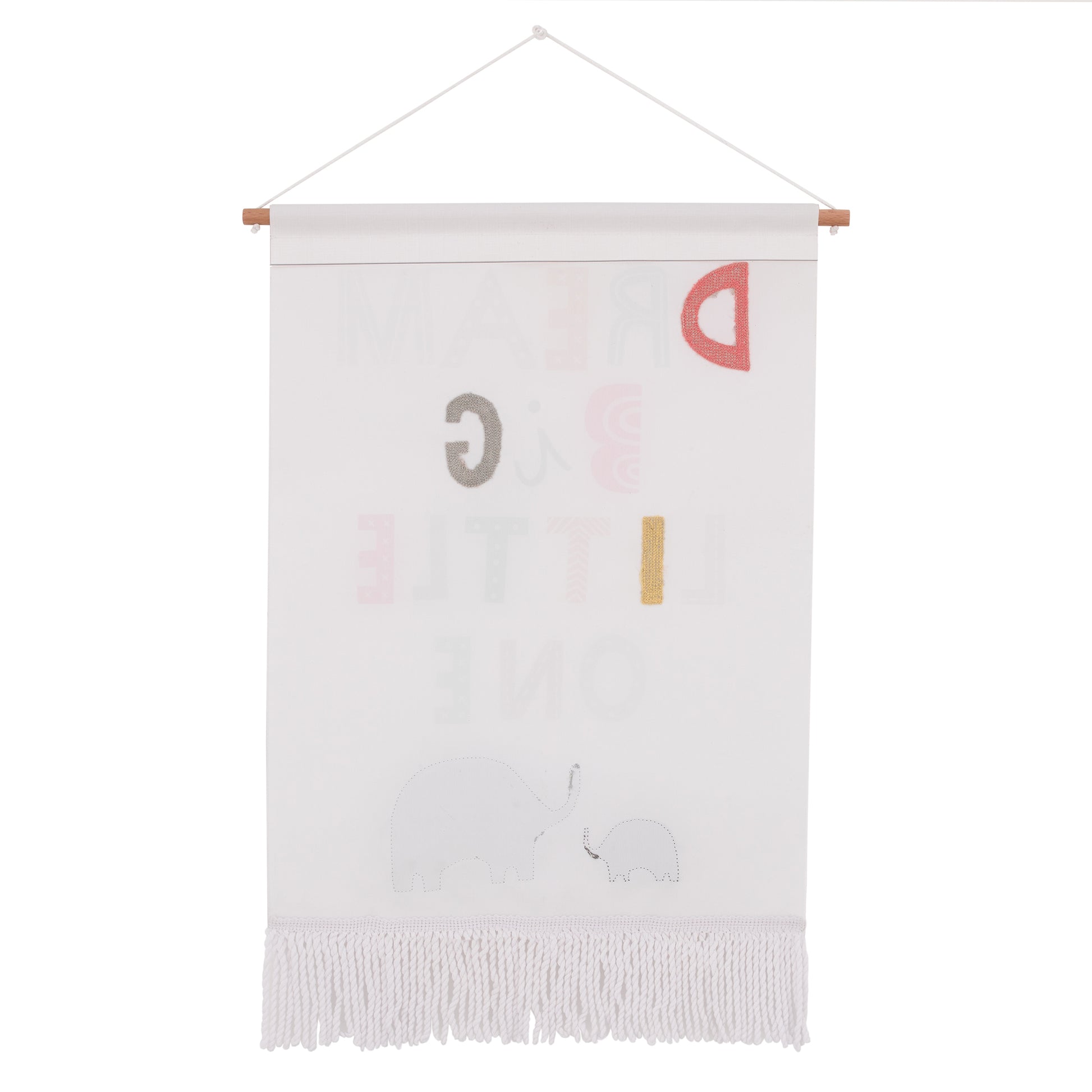 Little Love by NoJo Dream Big Little One White, Gray, Teal, and Orange, Mama and Baby Elephants Wall Decor Banner