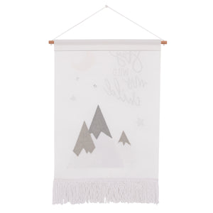Little Love by NoJo Stay Wild My Child White, Gray and Yellow Mountains, and Crescent Moon Wall Decor Banner