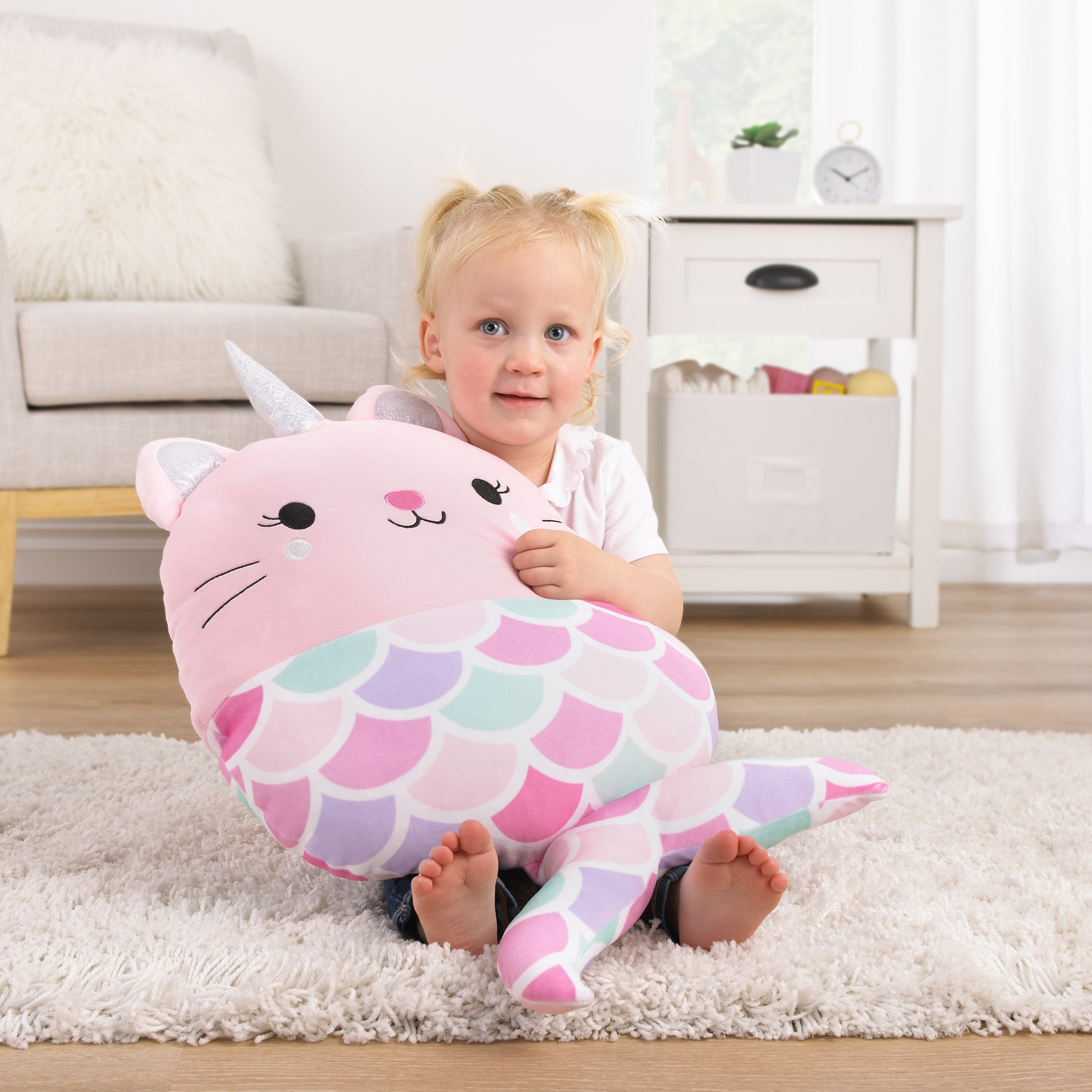 Everything Kids Mermaid Kitty Unicorn Pink, Aqua, and Lavender Squishy Toddler Pillow