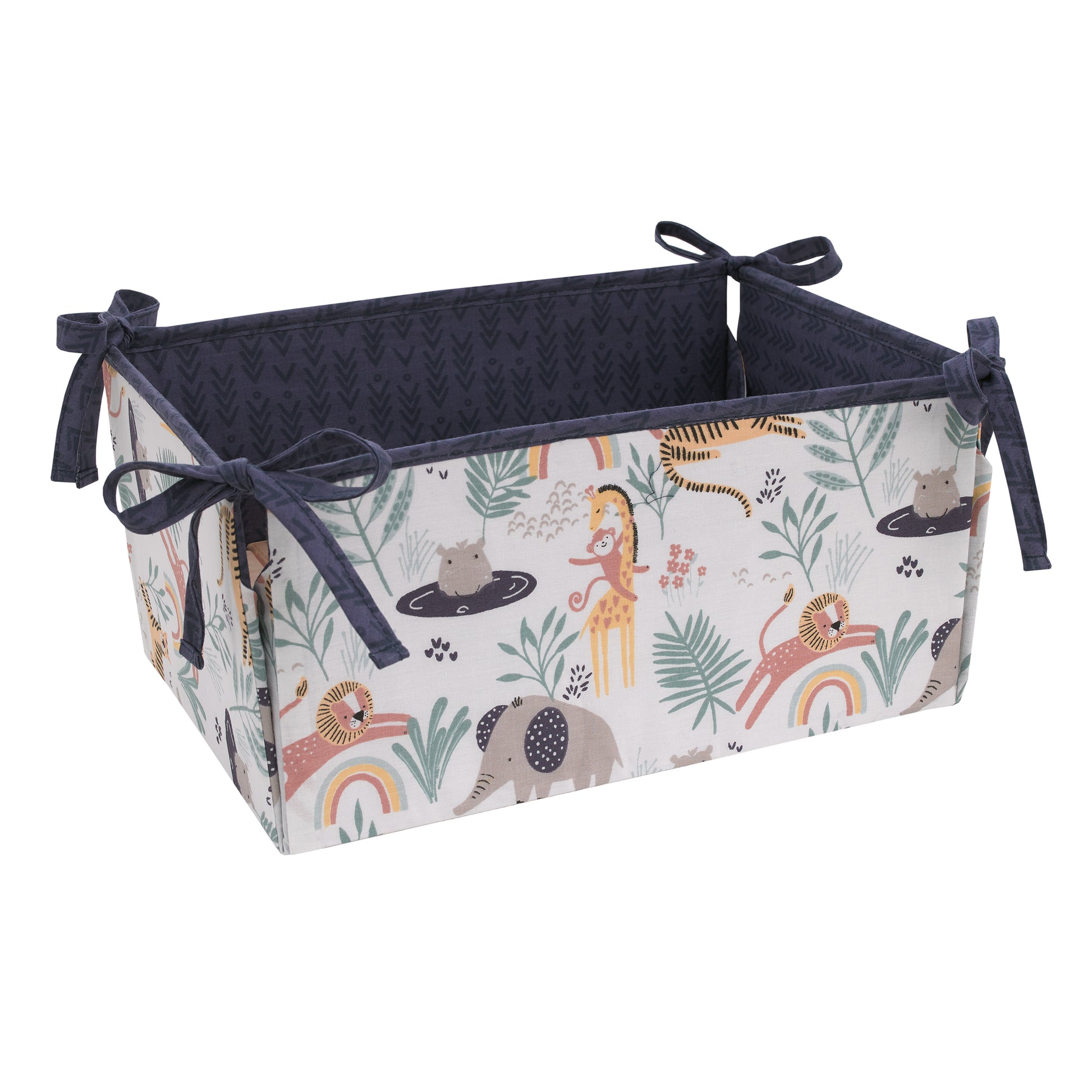 NoJo Wild Pals Navy, Gray, and Tan Safari Animals 4 Piece Nursery Crib Bedding Set - Comforter, 100% Cotton Fitted Crib Sheet, Crib Skirt and Nursery Organizer