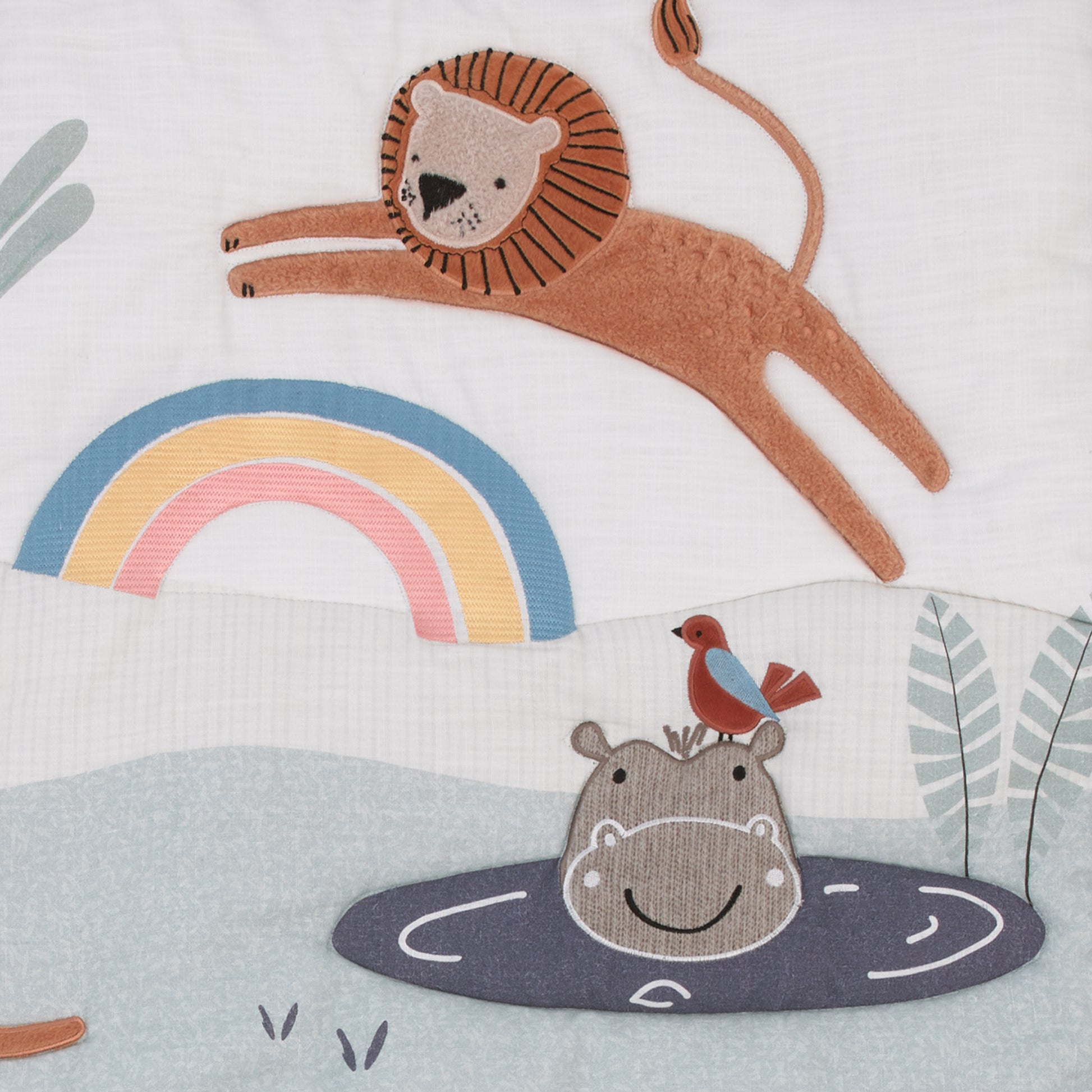 NoJo Wild Pals Navy, Gray, and Tan Safari Animals 4 Piece Nursery Crib Bedding Set - Comforter, 100% Cotton Fitted Crib Sheet, Crib Skirt and Nursery Organizer