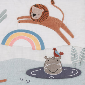 NoJo Wild Pals Navy, Gray, and Tan Safari Animals 4 Piece Nursery Crib Bedding Set - Comforter, 100% Cotton Fitted Crib Sheet, Crib Skirt and Nursery Organizer