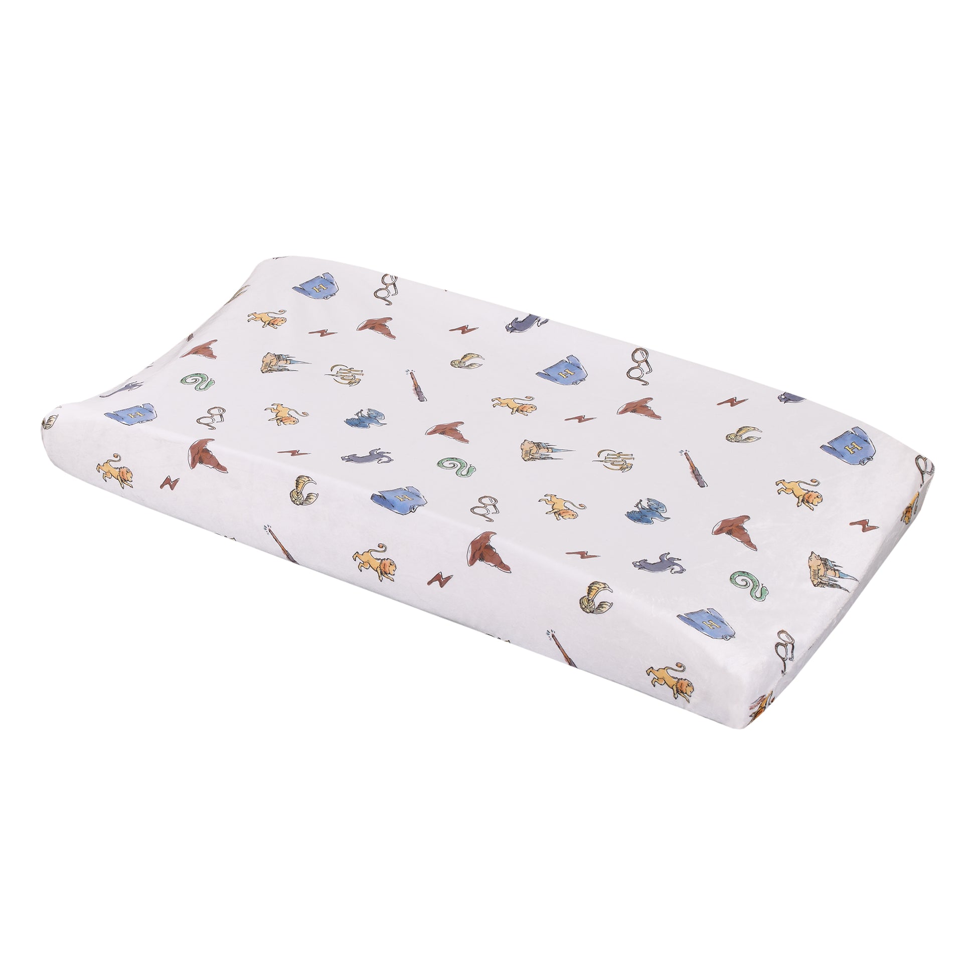 Warner Bros  Harry Potter Welcome Little Wizard Navy, Burgundy, Blue, and White Super Soft Contoured Changing Pad Cover