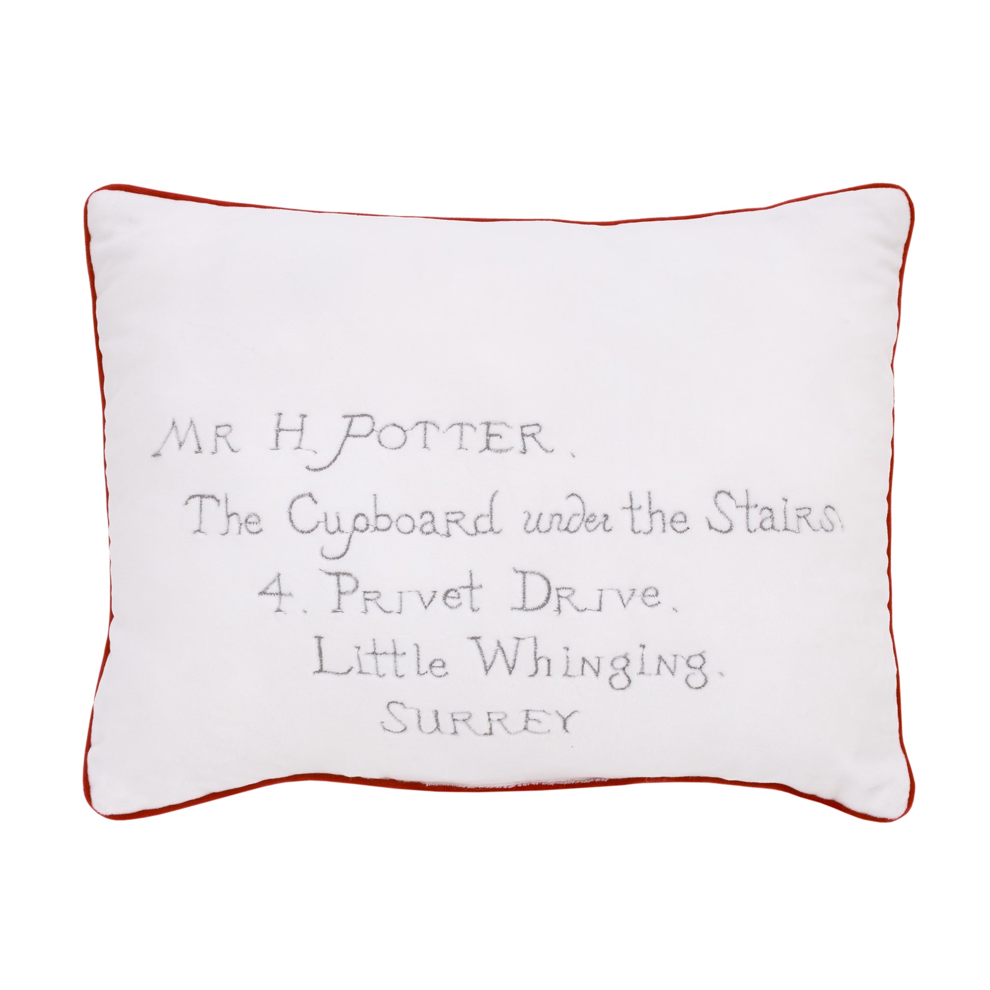 Warner Bros  Harry Potter Welcome Little Wizard Red, and White Addressed Letter Decorative Pillow