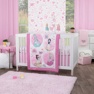 Disney Princess - Dare to Dream White and Pink Castle, Hearts and Stars Fitted Crib Sheet