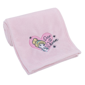 Disney Princess - Dare to Dream Super Soft Pink Heart Cinderella Coral Fleece Baby Blanket