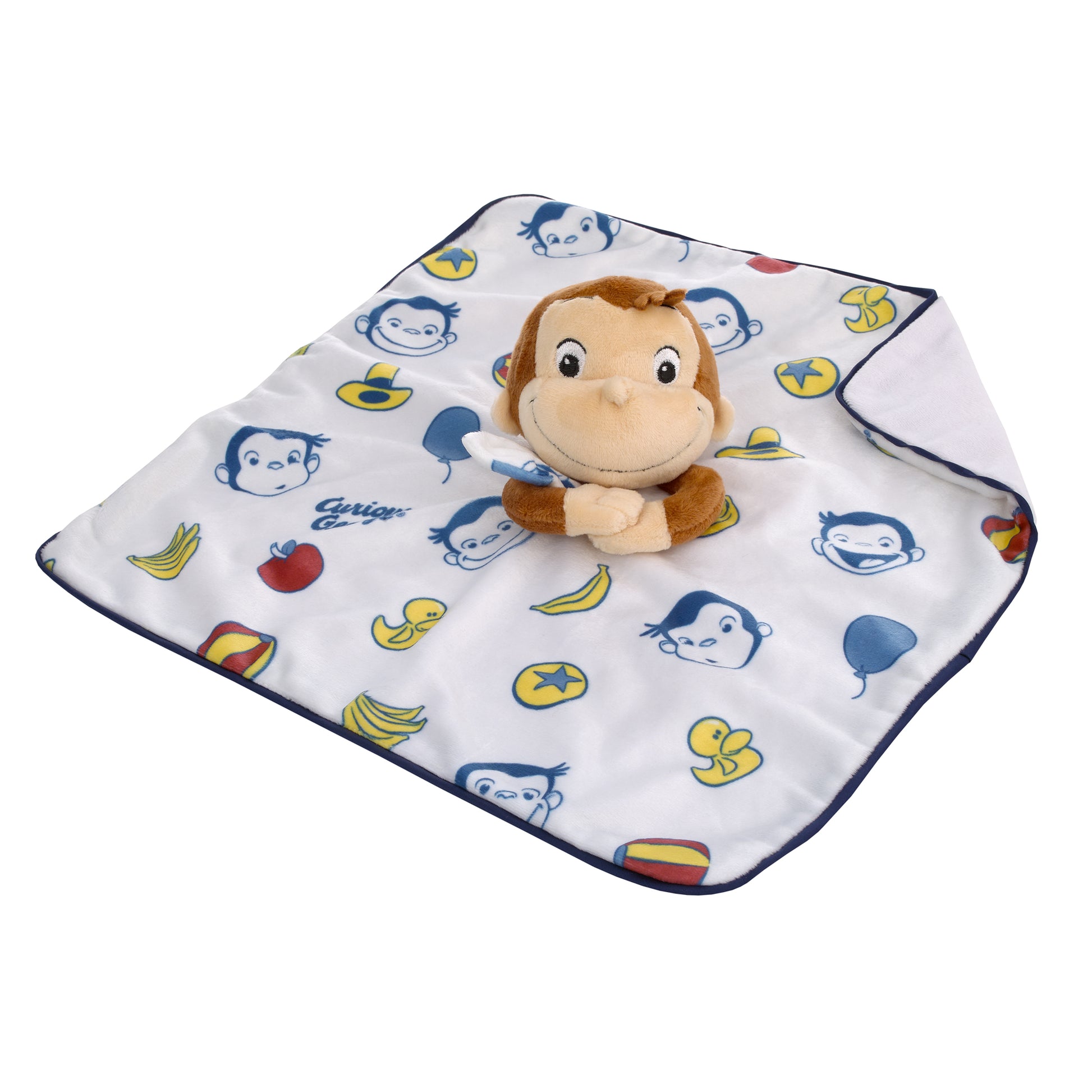 Welcome to the Universe Baby Curious George White, Blue, Red, Yellow and Brown Plush Security Baby Blanket