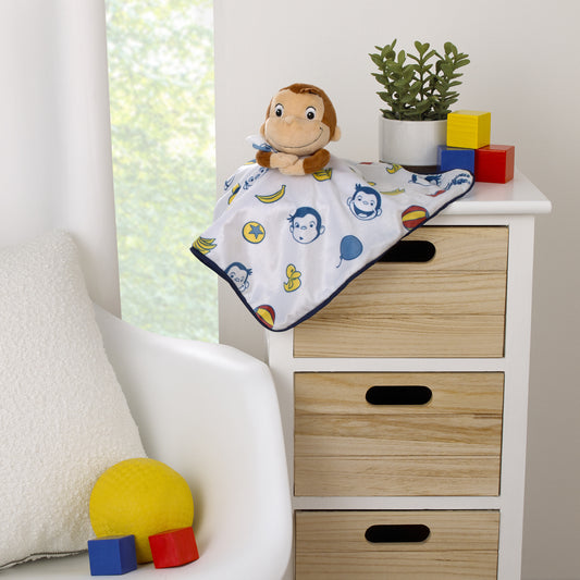 Welcome to the Universe Baby Curious George White, Blue, Red, Yellow and Brown Plush Security Baby Blanket