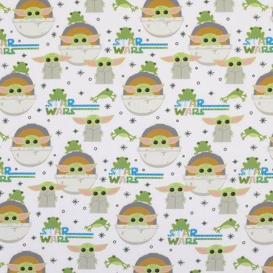 Star Wars The Mandalorian Grogu White, Green, and Blue Nursery Fitted Crib Sheet