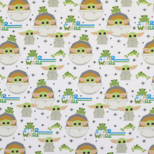 Star Wars The Mandalorian Grogu White, Green, and Blue Nursery Fitted Crib Sheet