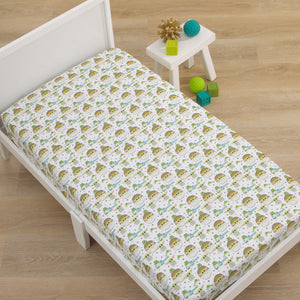 Star Wars The Mandalorian Grogu White, Green, and Blue Nursery Fitted Crib Sheet