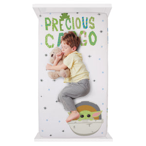 Star Wars The Mandalorian Grogu, White, Green, and Blue Precious Cargo Photo Op Nursery Fitted Crib Sheet