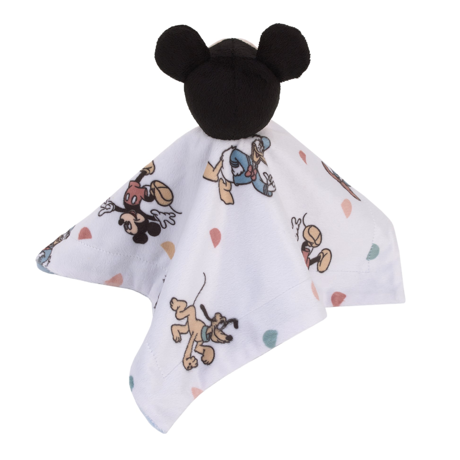 Disney Mickey Mouse Light Blue, White, and Tan Super Soft Security Baby Blanket with Plush Mickey Mouse Head