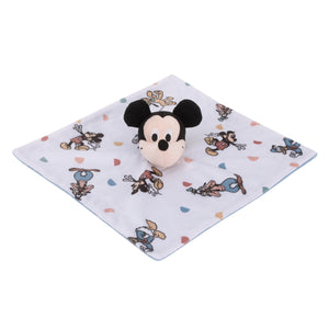 Disney Mickey Mouse Light Blue, White, and Tan Super Soft Security Baby Blanket with Plush Mickey Mouse Head