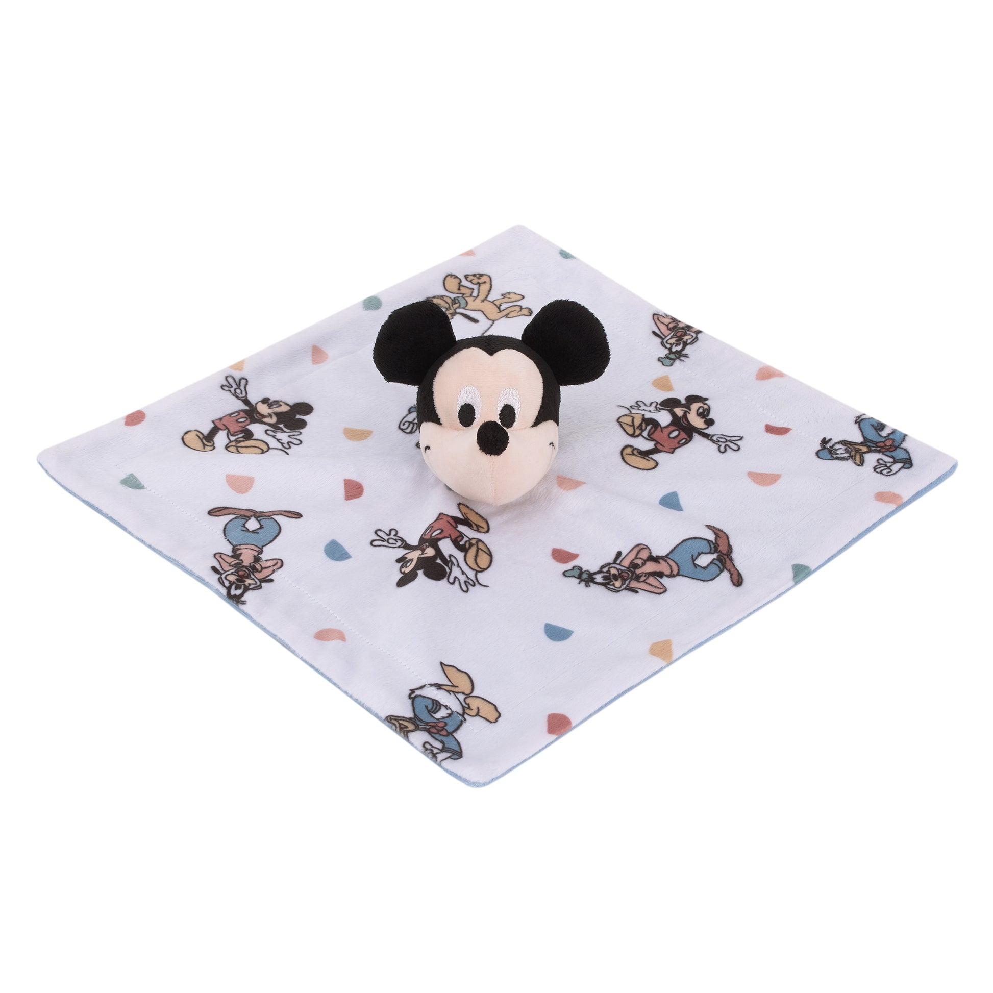 Disney Mickey Mouse Light Blue, White, and Tan Super Soft Security Baby Blanket with Plush Mickey Mouse Head