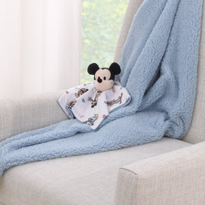 Disney Mickey Mouse Light Blue, White, and Tan Super Soft Security Baby Blanket with Plush Mickey Mouse Head