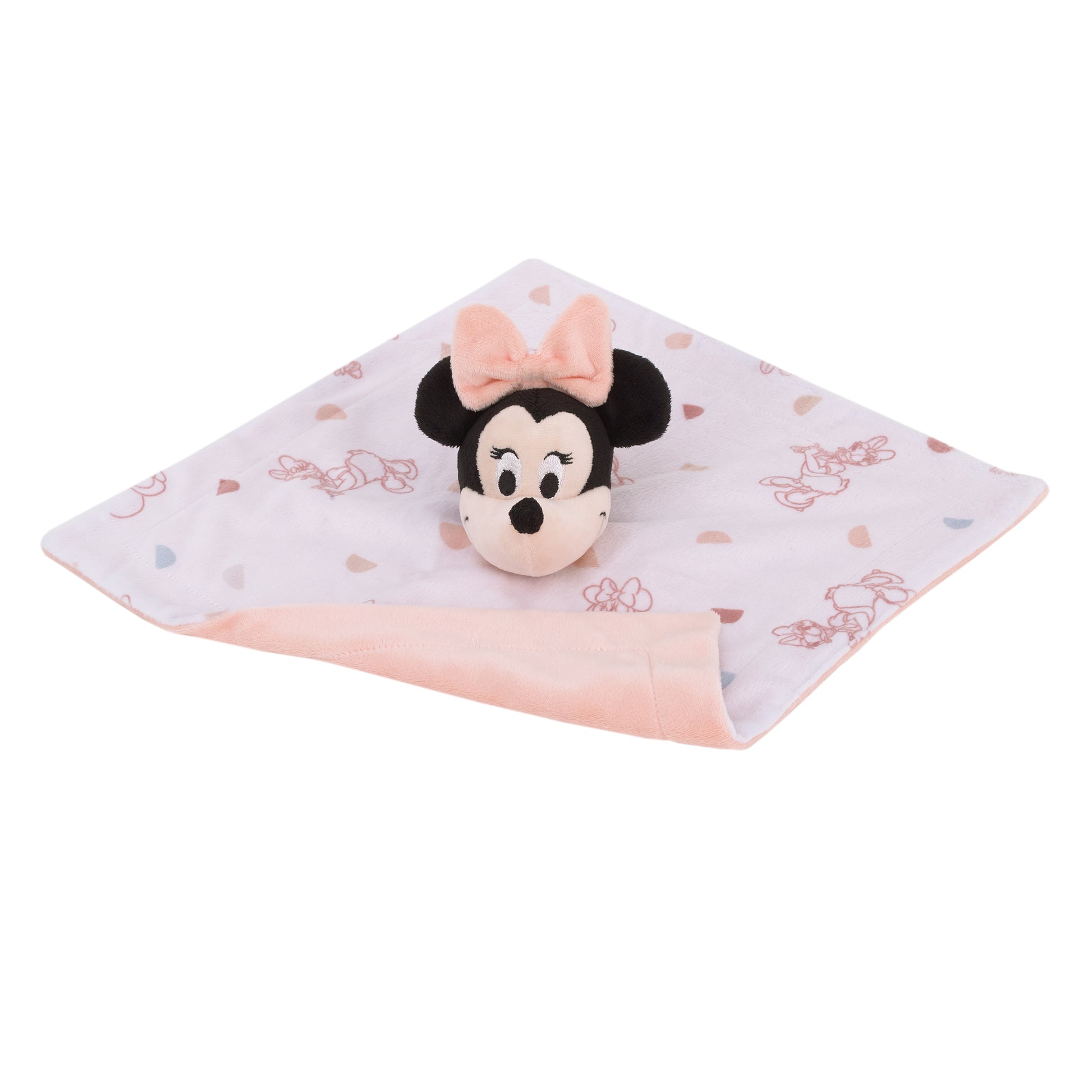 Disney Minnie Mouse White, Light Blue, and Peach Super Soft Security Baby Blanket with Plush Minnie Mouse Head