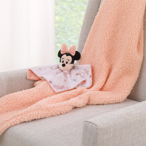 Disney Minnie Mouse White, Light Blue, and Peach Super Soft Security Baby Blanket with Plush Minnie Mouse Head