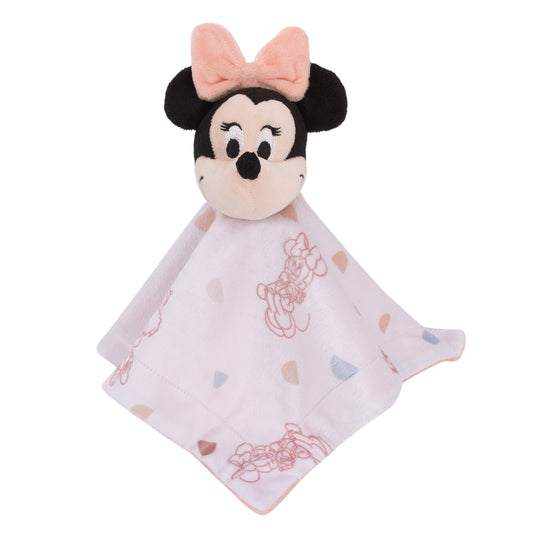 Disney Minnie Mouse White, Light Blue, and Peach Super Soft Security Baby Blanket with Plush Minnie Mouse Head